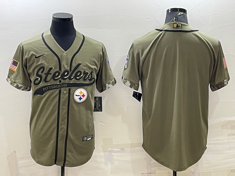 Men's Pittsburgh Steelers Blank Olive Salute to Service Cool Base Stitched Baseball Jersey Men's Pittsburgh Steelers Blank Olive Salute to Service Cool Base Stitched Baseball Jersey